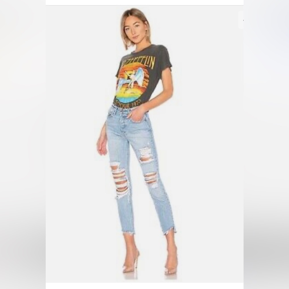 GRLFRND Guess Again Blue Distressed Karolina High-Rise Skinny Crop Jeans